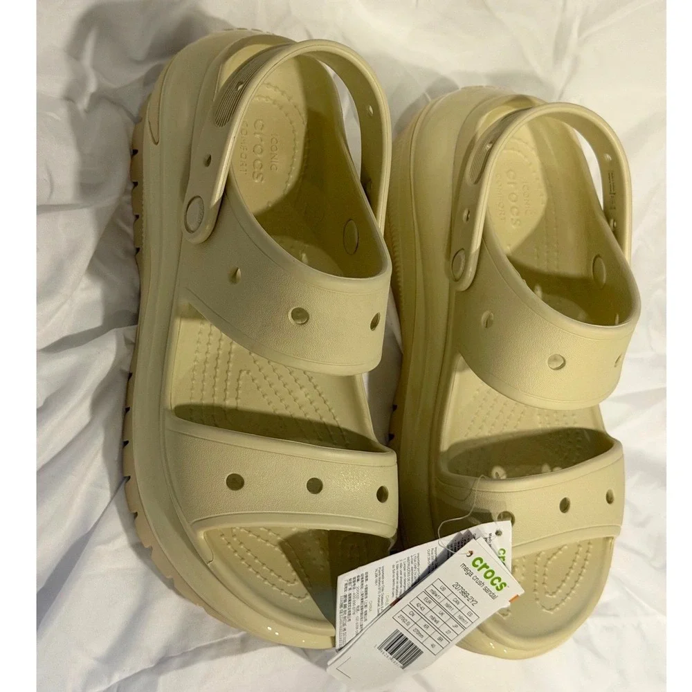 Crocs Mega Crush Sandal Bone Platform‎ Wedge W11 M9 Beige NEW Resortwear 106-05